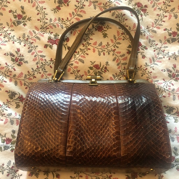 Beautiful vintage mini bowling bag in a real snake, 50 old and More,  vintage. - Picture 2 of 9